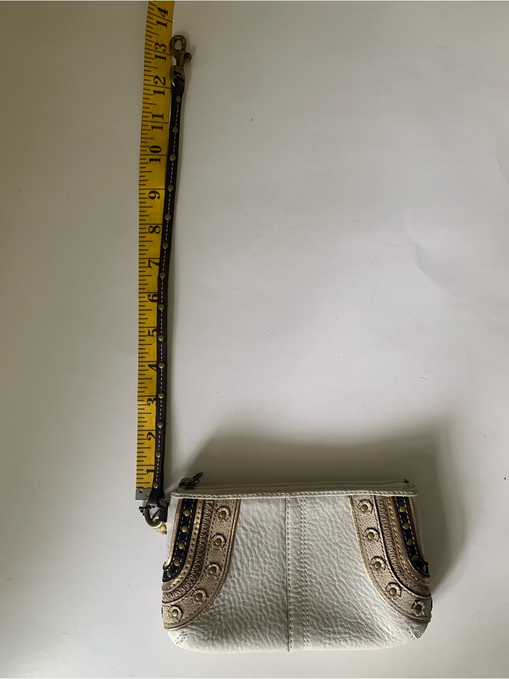 Coach Soho Embroidered Stitch Studded Wristlet, Pebbled White Leather, Gold Stud - Picture 9 of 14